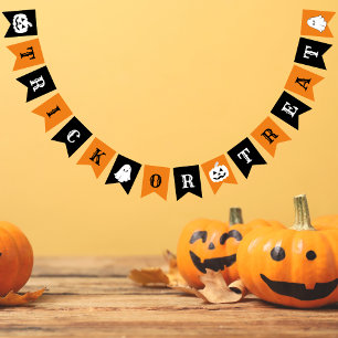 Trick or treat Oranje en zwarte Halloween Vlaggetjes