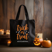 Trick or treat Oranje Modern Script Halloween Tote Bag