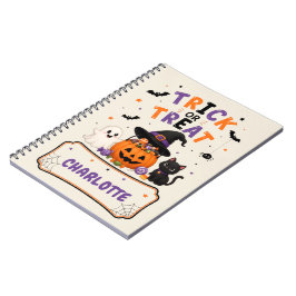 Trick or Treat Oranje Persoonlijke Halloween Naam  Notitieboek