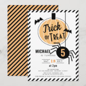 Trick or treat Oranje Pompoen Halloween Verjaardag Kaart (Voorkant / Achterkant)