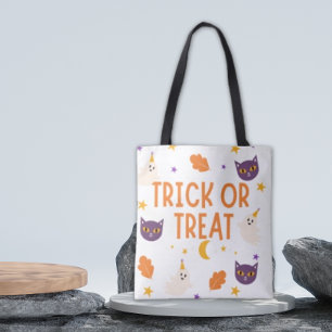 Trick or treat paars en oranje  tote bag