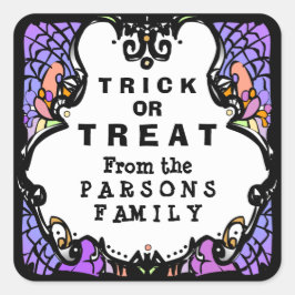Trick or treat Paars White en Black Halloween Vierkante Sticker