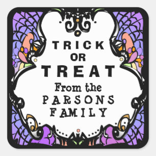 Trick or treat Paars White en Black Halloween Vierkante Sticker