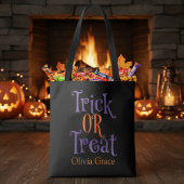 Trick or treat Paarse en Oranje aangepaste hallowe Tote Bag