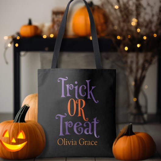 Trick or treat Paarse en Oranje aangepaste hallowe Tote Bag