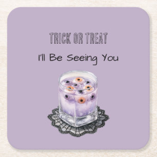 Trick or Treat Paarse Glas van Oogballen Halloween Kartonnen Onderzetters