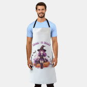 Trick or treat Paarse Heks Pompoenen & Vleermuizen Schort (Gedragen)