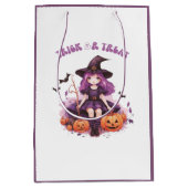 Trick or treat Paarse Heksenpompoenen & Vleermuize Medium Cadeauzakje (Voorkant)
