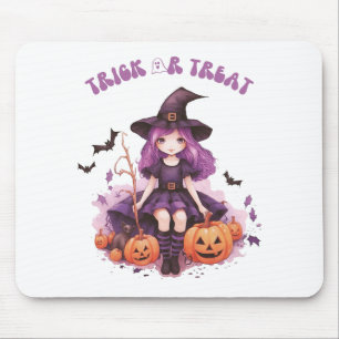 Trick or treat Paarse Heksenpompoenen & Vleermuize Muismat