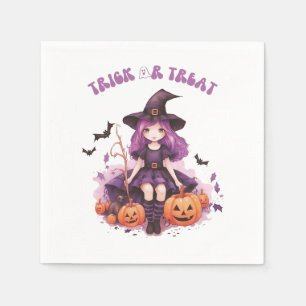 Trick or treat Paarse Heksenpompoenen & Vleermuize Servet