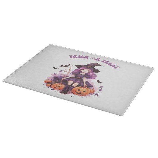Trick or treat Paarse Heksenpompoenen & Vleermuize Snijplank (Hoek)
