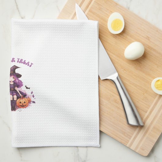 Trick or treat Paarse Heksenpompoenen & Vleermuize Theedoek (Quarter Fold)
