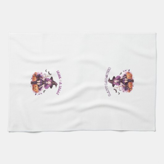 Trick or treat Paarse Heksenpompoenen & Vleermuize Theedoek (Horizontaal)