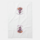 Trick or treat Paarse Heksenpompoenen & Vleermuize Theedoek (Verticaal)