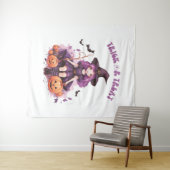 Trick or treat Paarse Heksenpompoenen & Vleermuize Wandkleed (In Situ (horizontaal))