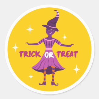 Trick or treat Paarse Witch Halloween Ronde Sticker