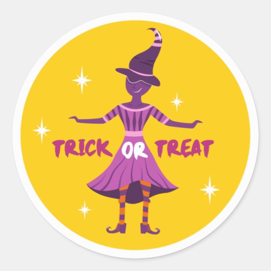 Trick or treat Paarse Witch Halloween Ronde Sticker (Voorkant)