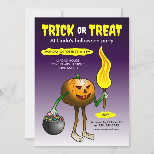 Trick or treat party children Invitation Kaart (Voorkant)