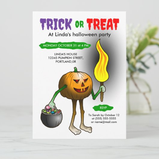 Trick or treat party children Invitation Kaart (Staand voorkant)