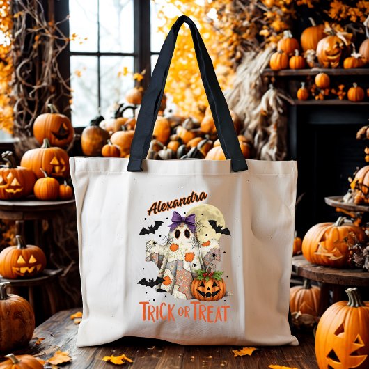 Trick or treat Patchwork Ghost Halloween Custom Tote Bag