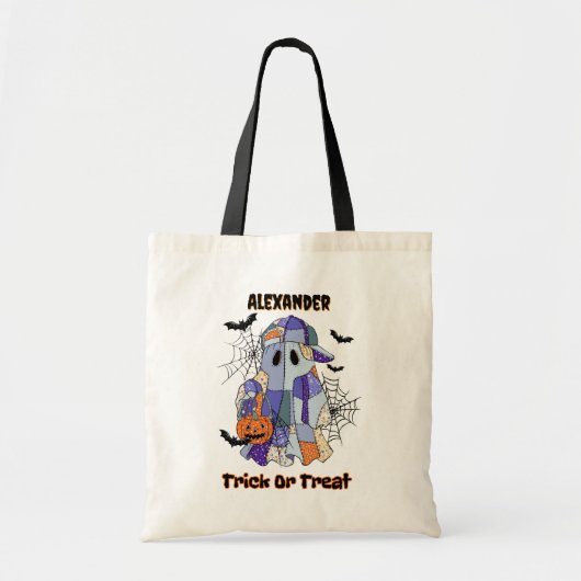 Trick or Treat Patchwork Ghost Halloween Custom Tote Bag (Voorkant)