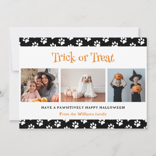 Trick or treat Paws Pet Foto Halloween Feestdagenkaart (Voorkant)
