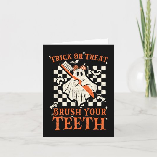 Trick or treat Penseel Uw Tanden Dentist Halloween Kaart (Voorkant)