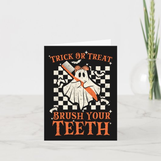 Trick or treat Penseel Uw Tanden Dentist Halloween Kaart (Voorkant)