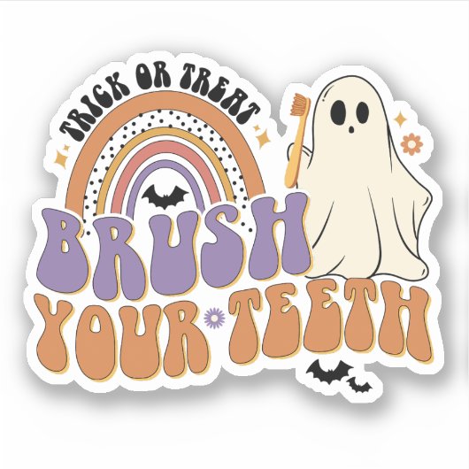 Trick or treat Penseel Uw Tanden Halloween Dentist Sticker (Voorkant)