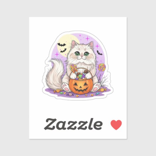 Trick or treat Perzisch - Fluffy Perzische kat Sticker (Vel)
