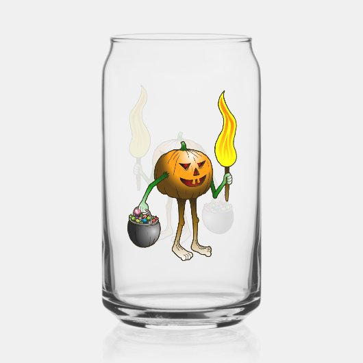 Trick or treat pompoen blikvorm glas (Achterkant)