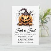 Trick or treat Pompoen Carving Halloween Party Kaart (Staand voorkant)