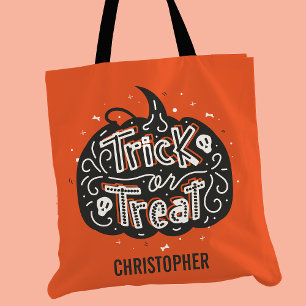 Trick or treat Pompoen Gepersonaliseerde Halloween Tote Bag
