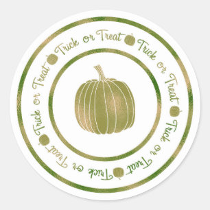 Trick or Treat & Pompoen Green Glam Halloween Ronde Sticker