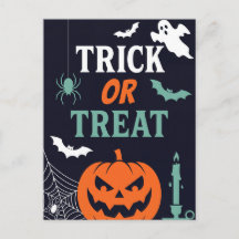Trick or Treat Pompoen Halloween Ansichtkaart