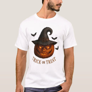 Trick or Treat Pompoen Heksenhoed Halloween Ontwer T-shirt