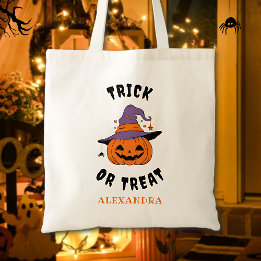 Trick Or Treat Pompoen Naam Persoonlijke Halloween Tote Bag