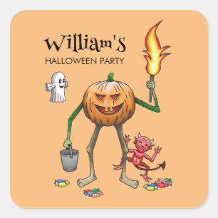 Trick or Treat Pompoen Vierkante Sticker