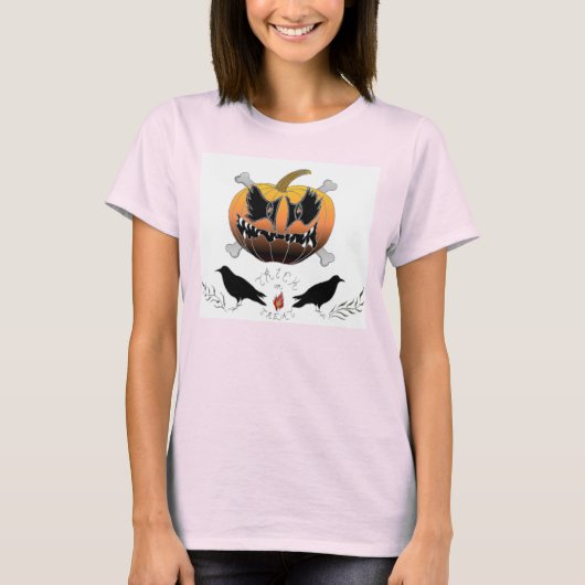 Trick or Treat Primitive Halloween Dames T-Shirt (Voorkant)