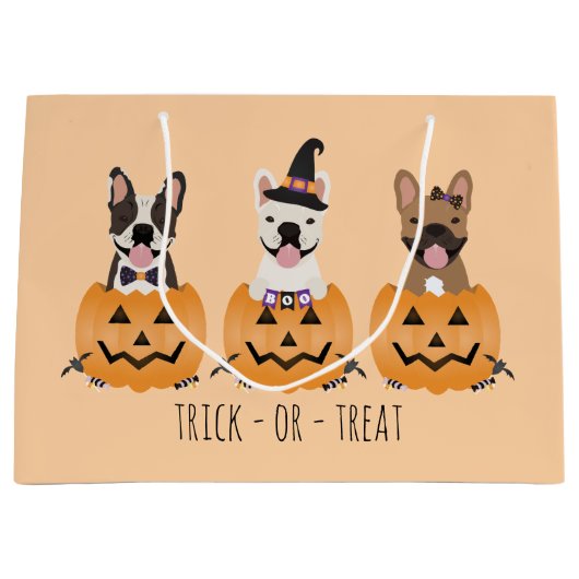 Trick or treat Pumpkin, Franse Bulldogs Groot Cadeauzakje (Voorkant)