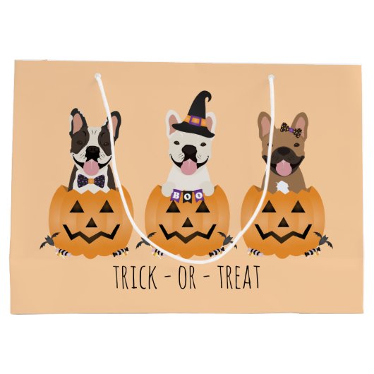 Trick or treat Pumpkin, Franse Bulldogs Groot Cadeauzakje (Achterkant)