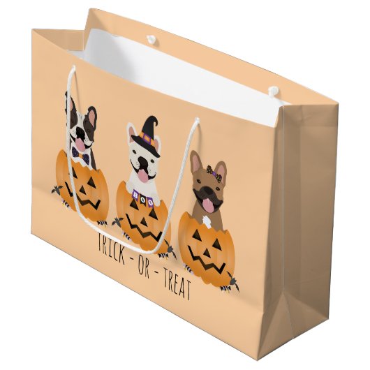 Trick or treat Pumpkin, Franse Bulldogs Groot Cadeauzakje (Voorkant Gekanteld)