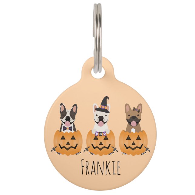 Trick or treat Pumpkin, Franse Bulldogs Huisdierpenning (Voorkant)
