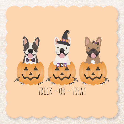 Trick or treat Pumpkin, Franse Bulldogs Kartonnen Onderzetters (Voorkant)