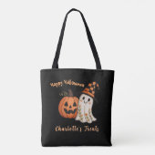 Trick or Treat Pumpkin Ghost Halloween Tote Bag (Achterkant)