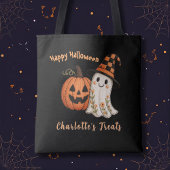 Trick or Treat Pumpkin Ghost Halloween Tote Bag