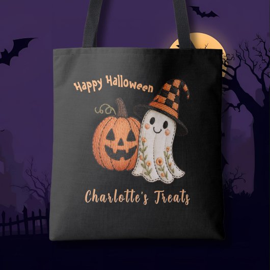 Trick or Treat Pumpkin Ghost Halloween Tote Bag