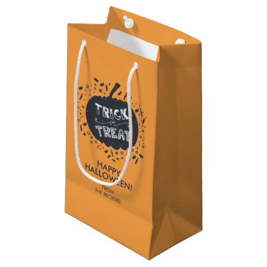Trick or treat Pumpkin Halloween Gift Bag Klein Cadeauzakje (Voorkant Gekanteld)