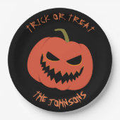 Trick or treat Pumpkin Halloween party jouw naam Papieren Bordje (Voorkant)
