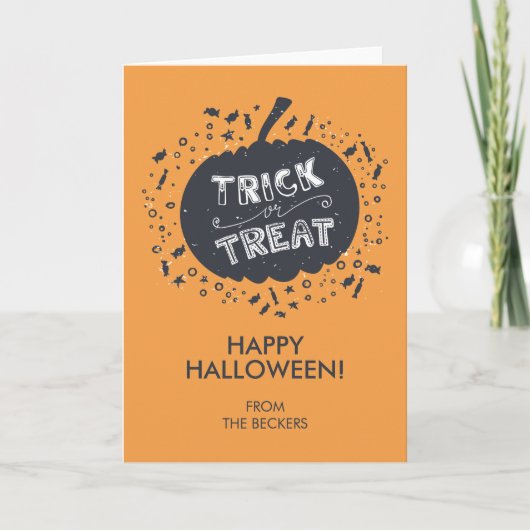 Trick or treat Pumpkin Halloween Wenskaart Kaart (Voorkant)